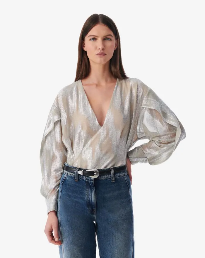 IRO BERMA LUREX PLEATED SLEEVE TOP Silver Women Tops and Shirts