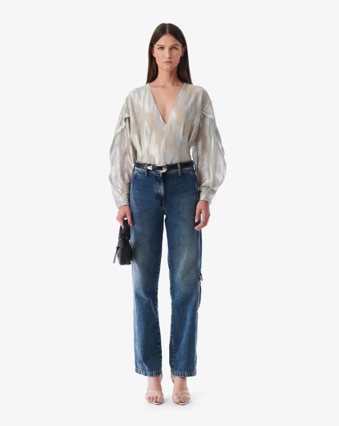 IRO BERMA LUREX PLEATED SLEEVE TOP Silver Women Tops and Shirts
