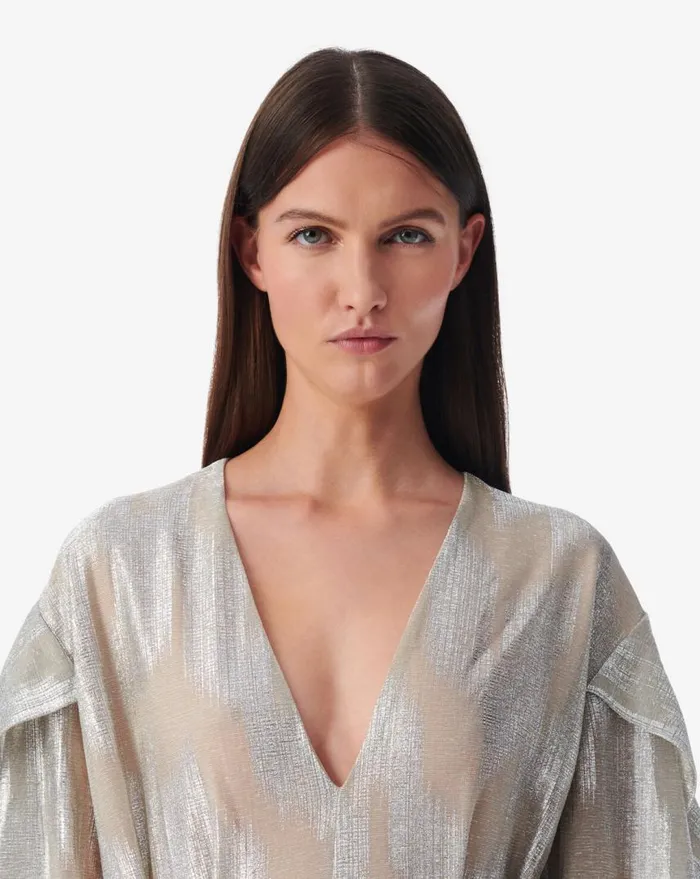 IRO BERMA LUREX PLEATED SLEEVE TOP Silver Women Tops and Shirts