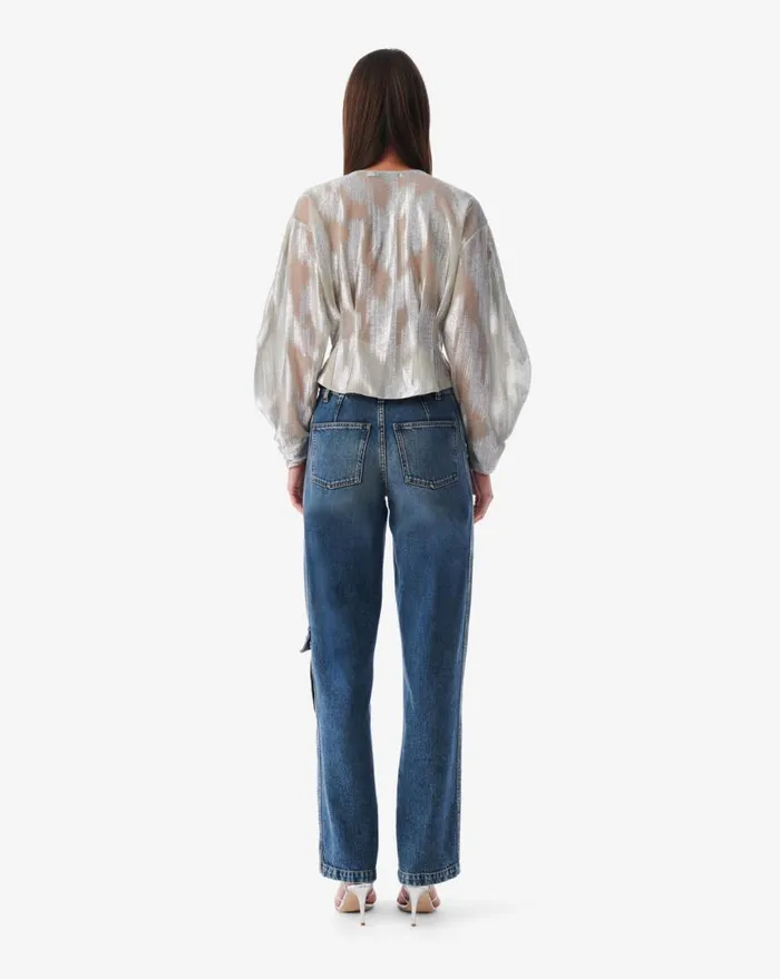 IRO BERMA LUREX PLEATED SLEEVE TOP Silver Women Tops and Shirts