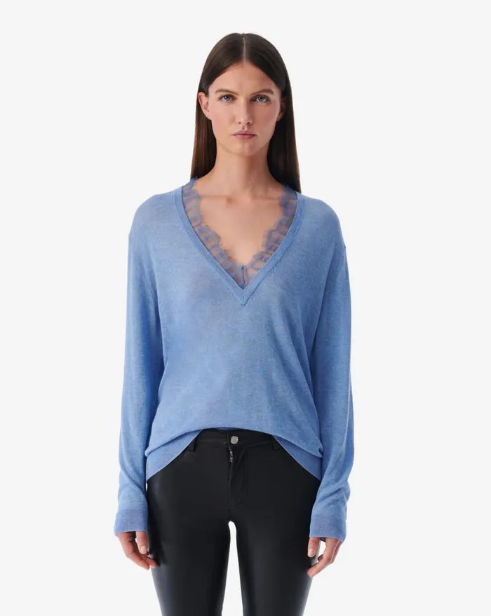 IRO JAYDEN LACE VNECK SWEATER Blue Women Knits
