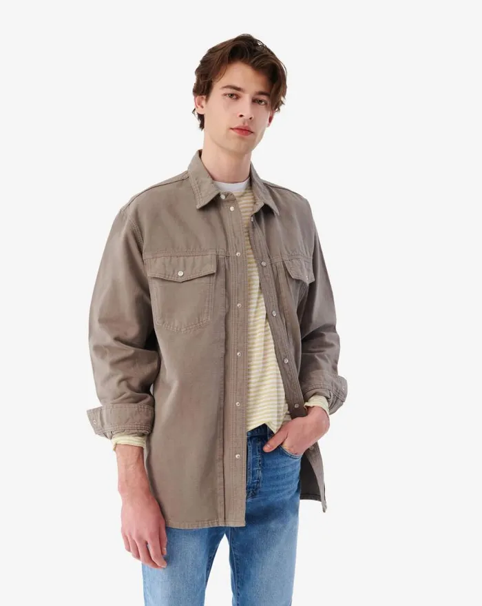 IRO KESMO DENIM OVERSHIRT Taupe Men Jackets and Coats