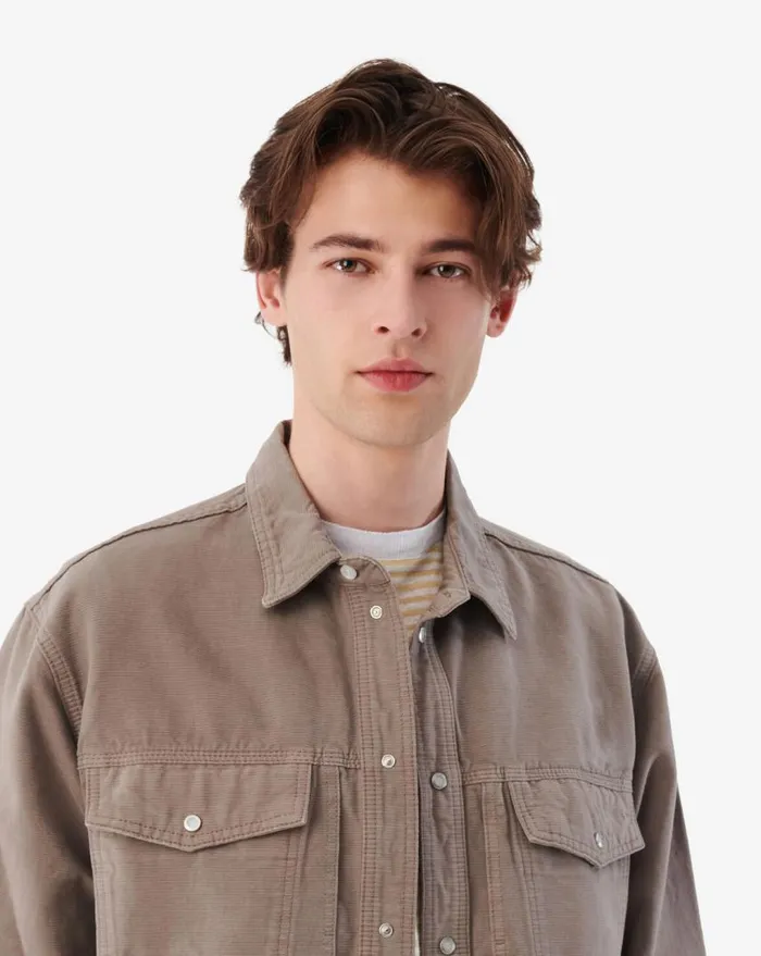 IRO KESMO DENIM OVERSHIRT Taupe Men Jackets and Coats