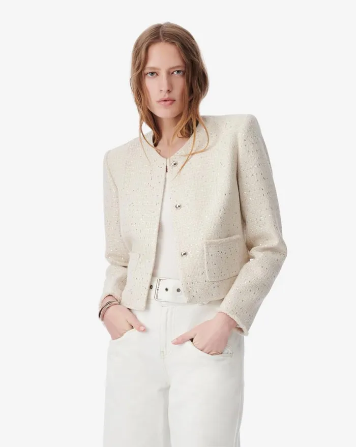 IRO QARANNE CROPPED TWEED JACKET Cream Women Jackets and Coats