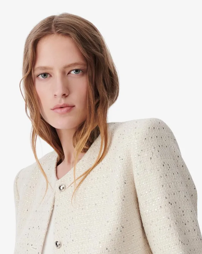 IRO QARANNE CROPPED TWEED JACKET Cream Women Jackets and Coats