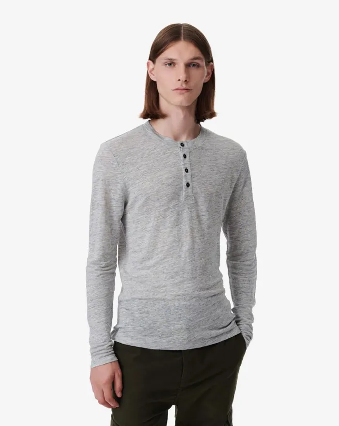 IRO SANDRIO HENLEY NECK LINEN TSHIRT Light Grey Men Tshirts