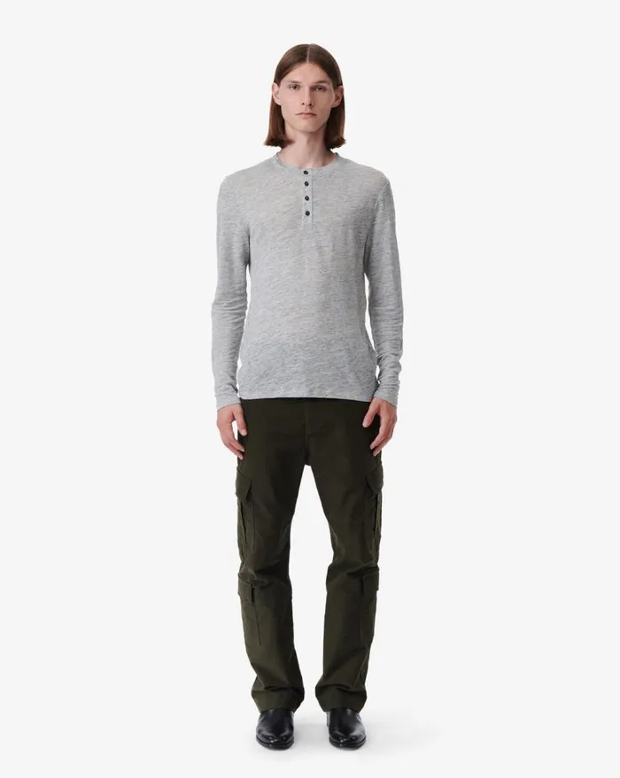 IRO SANDRIO HENLEY NECK LINEN TSHIRT Light Grey Men Tshirts