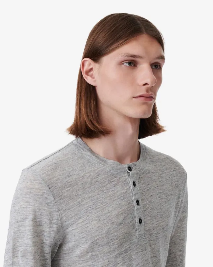 IRO SANDRIO HENLEY NECK LINEN TSHIRT Light Grey Men Tshirts