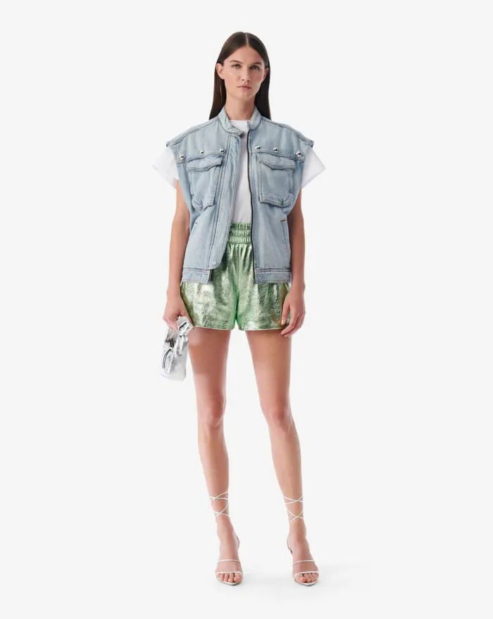 IRO SULTAN HIGHWAISTED LEATHER LAM SHORTS Pearly Beige Women Shorts and Skirts