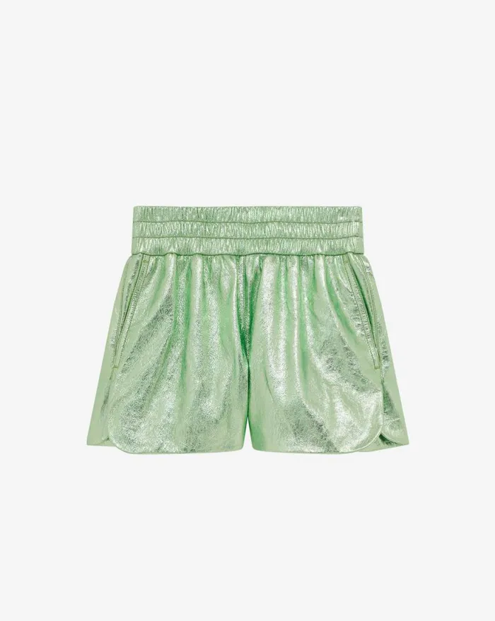 IRO SULTAN HIGHWAISTED LEATHER LAM SHORTS Pearly Beige Women Shorts and Skirts