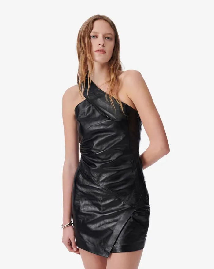 IRO SULVI ASYMMETRICAL LEATHER MINI DRESS Black Women Dresses