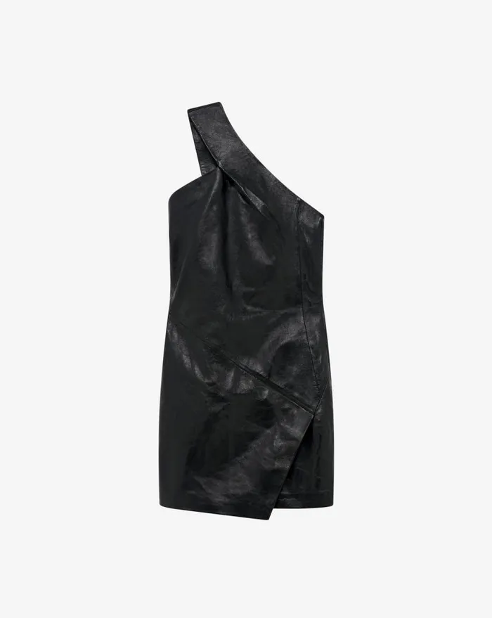 IRO SULVI ASYMMETRICAL LEATHER MINI DRESS Black Women Dresses