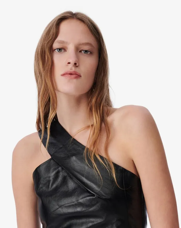 IRO SULVI ASYMMETRICAL LEATHER MINI DRESS Black Women Dresses
