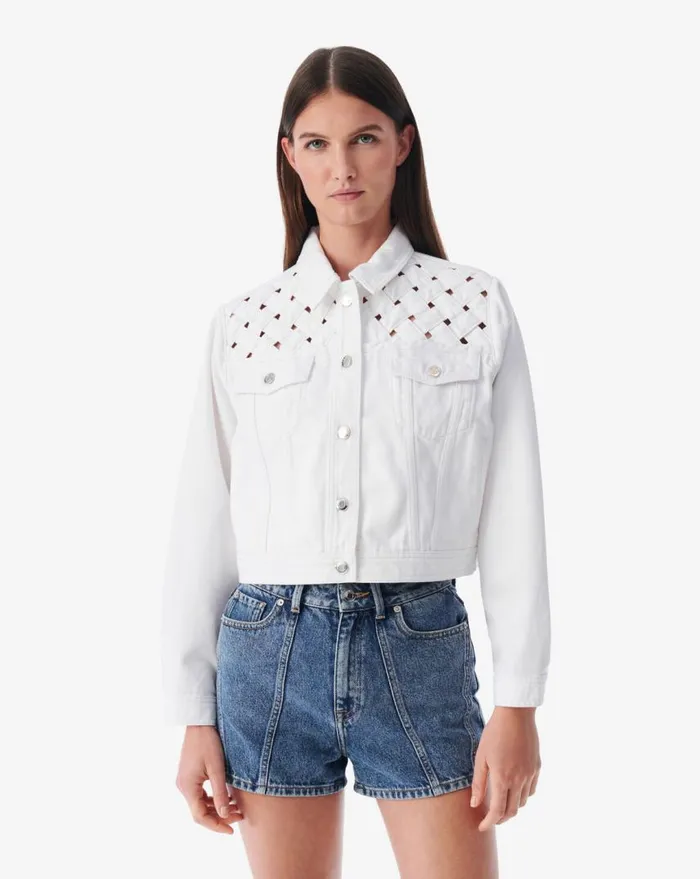 IRO UBALDO CROPPED JEAN JACKET Optical White Women Jackets and Coats