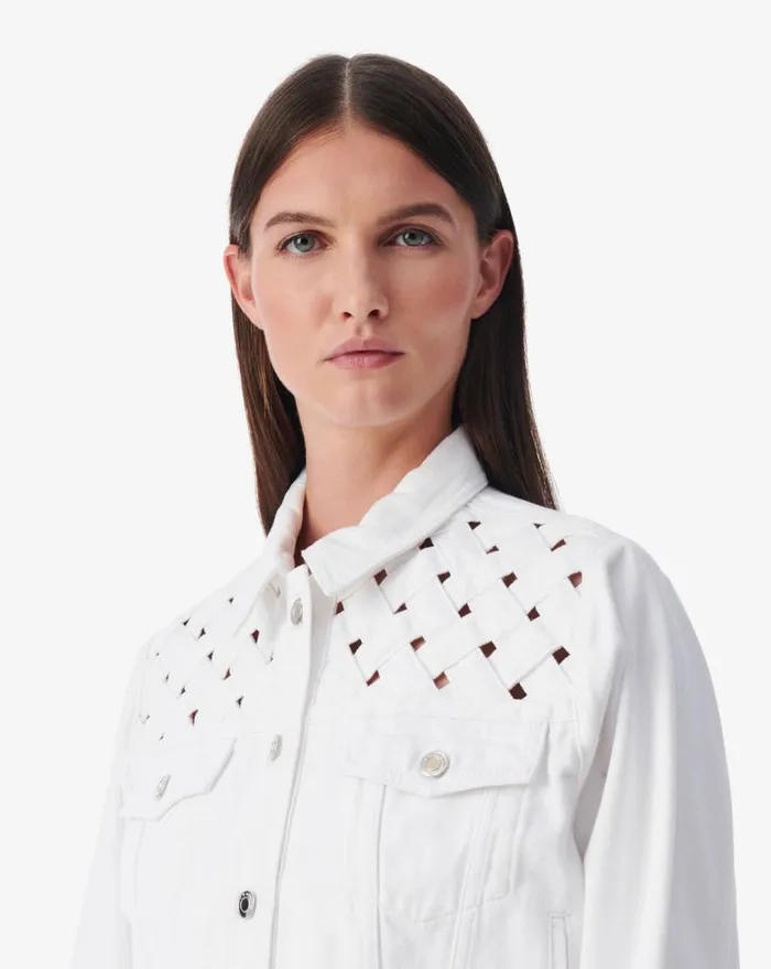 IRO UBALDO CROPPED JEAN JACKET Optical White Women Jackets and Coats