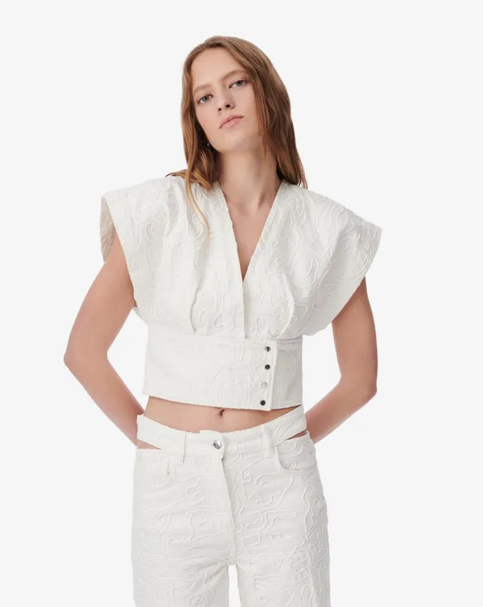 IRO ZAHAIR VNECK DENIM TOP Ice Blue Women Tops and Shirts