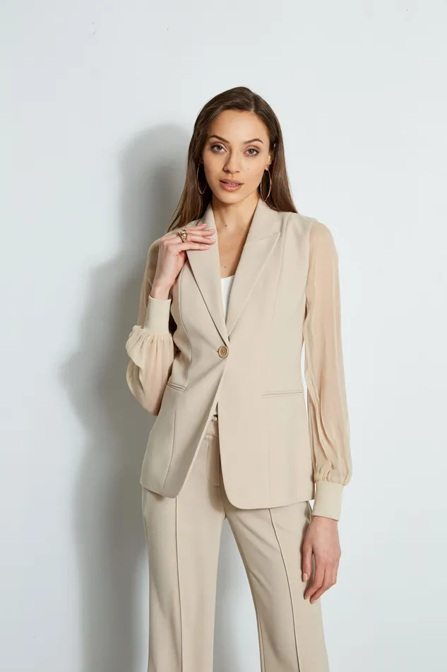Jackets and Blazers Women Elie Tahari Chiffon Sleeve Blazer ISLAND SAND