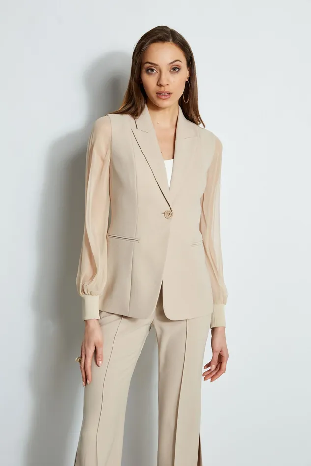 Jackets and Blazers Women Elie Tahari Chiffon Sleeve Blazer ISLAND SAND