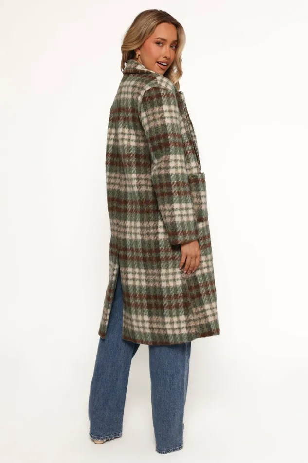 Jackets and Coats Anika Plaid Long Coat GreenBrown Petal and Pup Women