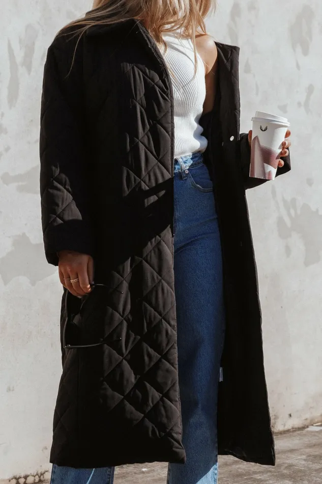Jackets and Coats Kallie Quilted Tie Front Coat Black 8211 Petal and Pup Women