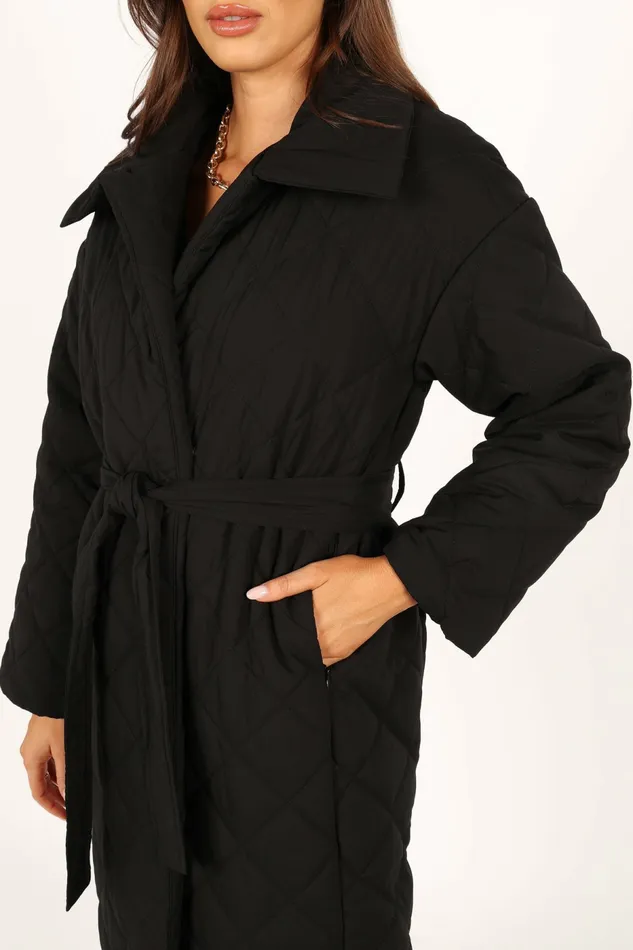 Jackets and Coats Kallie Quilted Tie Front Coat Black 8211 Petal and Pup Women