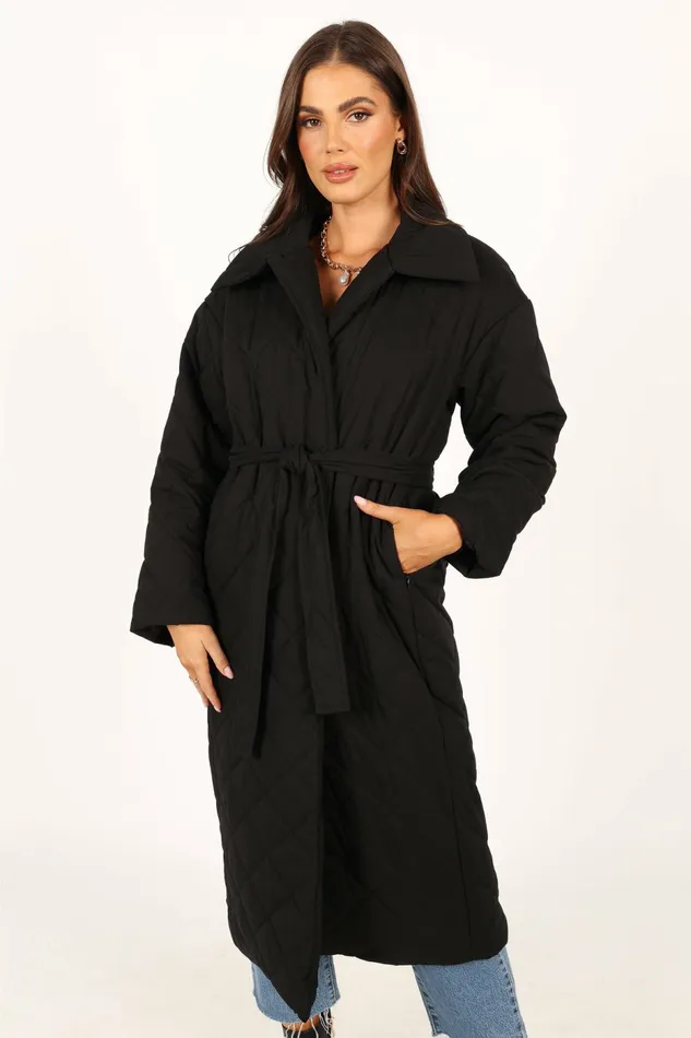 Jackets and Coats Kallie Quilted Tie Front Coat Black 8211 Petal and Pup Women
