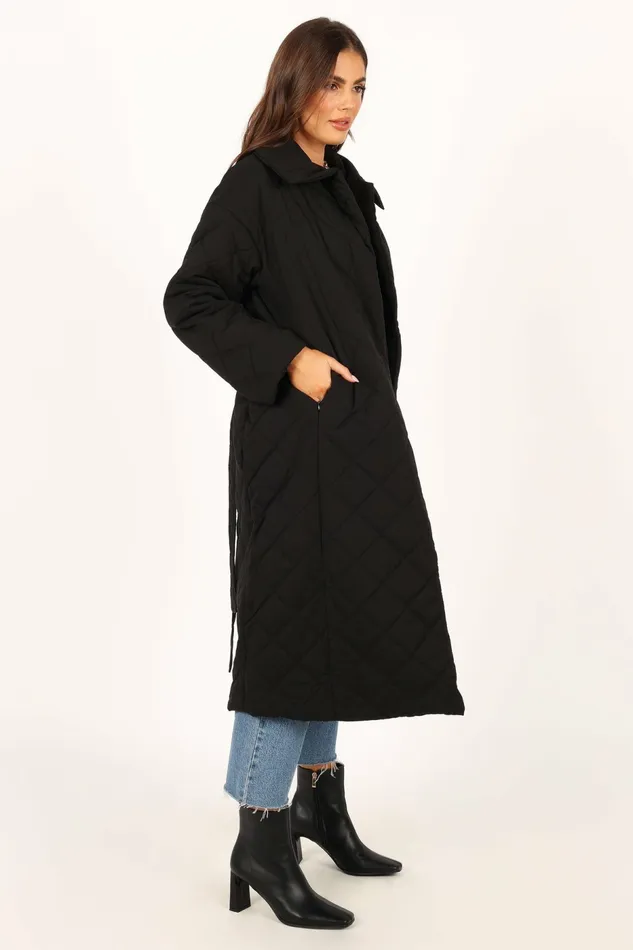 Jackets and Coats Kallie Quilted Tie Front Coat Black 8211 Petal and Pup Women