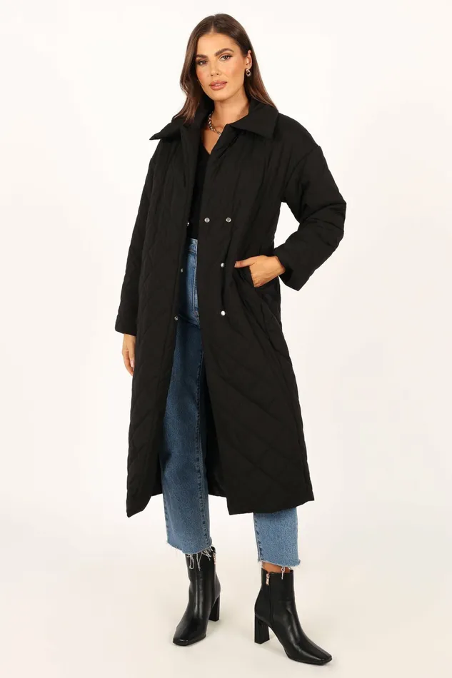 Jackets and Coats Kallie Quilted Tie Front Coat Black 8211 Petal and Pup Women