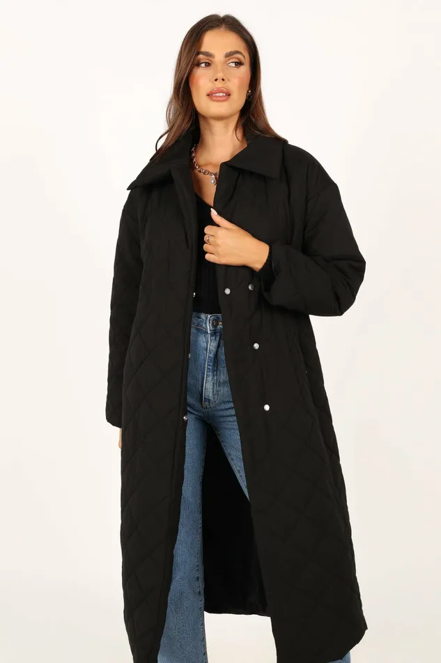 Jackets and Coats Kallie Quilted Tie Front Coat Black 8211 Petal and Pup Women