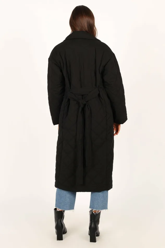 Jackets and Coats Kallie Quilted Tie Front Coat Black 8211 Petal and Pup Women