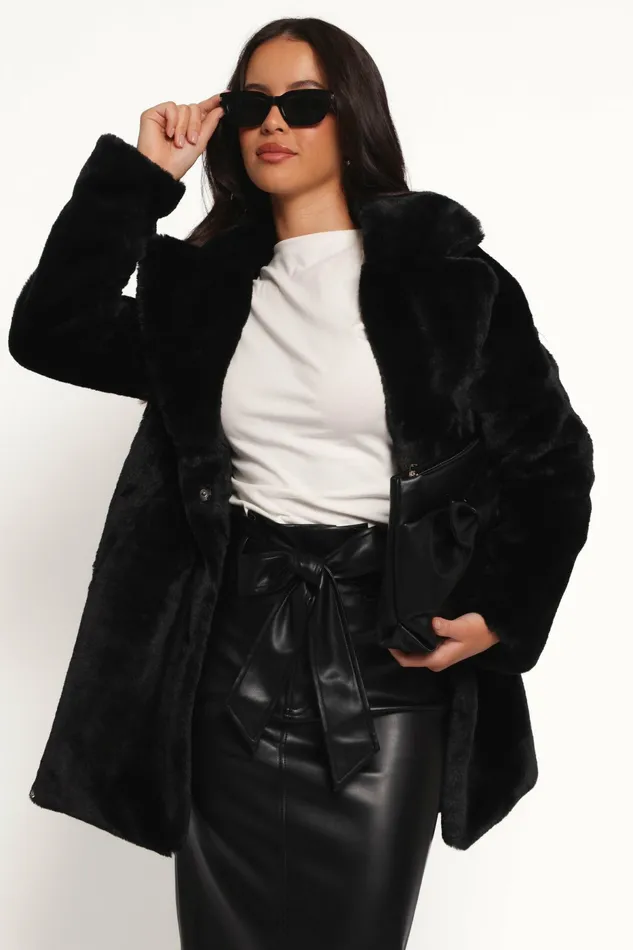 Jackets and Coats Meeka Faux Fur Jacket Black Petal and Pup Women