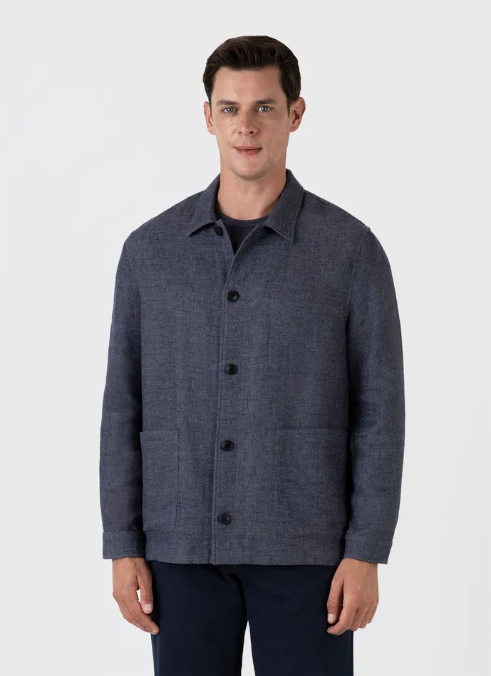 Jackets and Coats Men ussunspel Cotton Linen Twill Twin Pocket Jacket Denim Blue Jackets and Coats Men ussunspel Cotton Linen Twill Twin Pocket Jacket Denim Blue