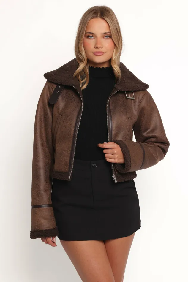 Jackets and Coats Petal and Pup Women Omi Faux Matte Leather Jacket Brown