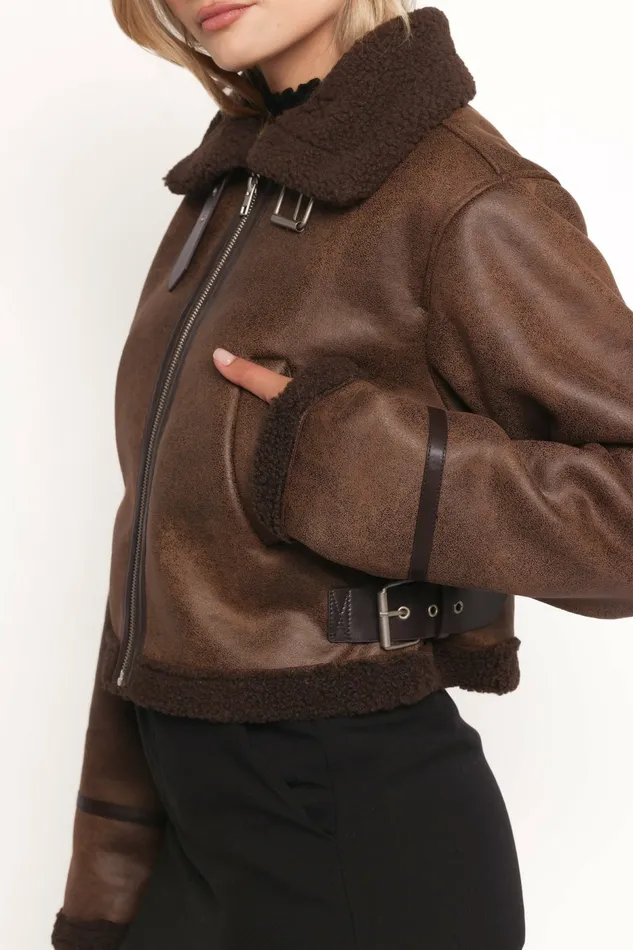 Jackets and Coats Petal and Pup Women Omi Faux Matte Leather Jacket Brown