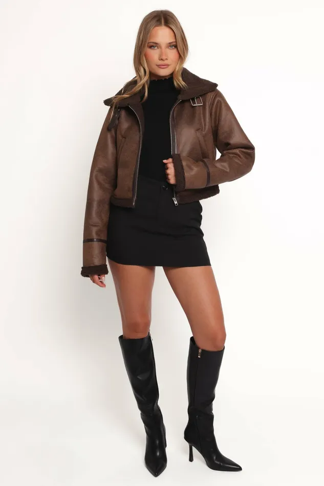 Jackets and Coats Petal and Pup Women Omi Faux Matte Leather Jacket Brown
