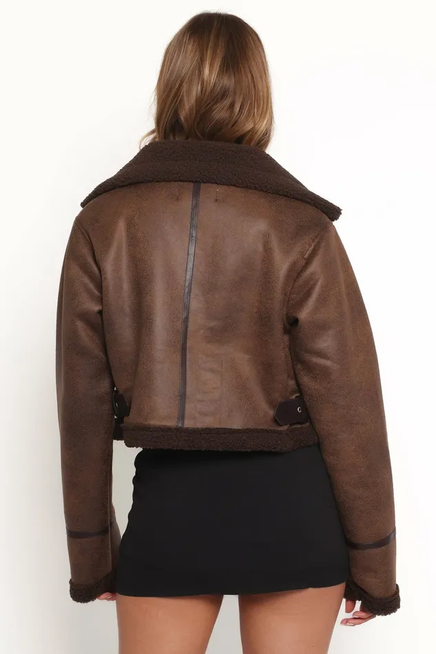Jackets and Coats Petal and Pup Women Omi Faux Matte Leather Jacket Brown