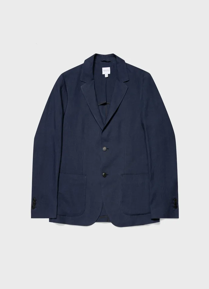 Jackets and Coats ussunspel Men Linen Unstructured Blazer Light Navy