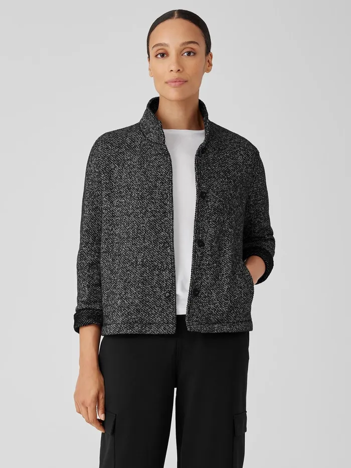 Jackets Coats and Vests Women Eileen Fisher Organic Cotton Terry Stand Collar Jacket Blacksoftwhite Jackets Coats and Vests Women Eileen Fisher Organic Cotton Terry Stand Collar Jacket Blacksoftwhite