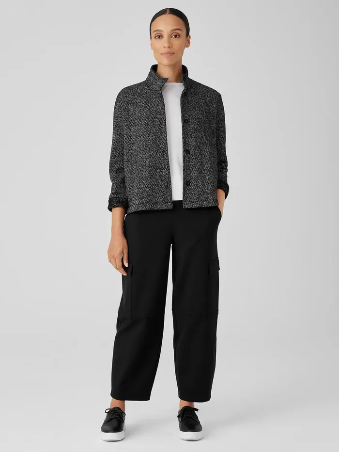 Jackets Coats and Vests Women Eileen Fisher Organic Cotton Terry Stand Collar Jacket Blacksoftwhite