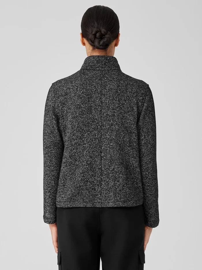 Jackets Coats and Vests Women Eileen Fisher Organic Cotton Terry Stand Collar Jacket Blacksoftwhite