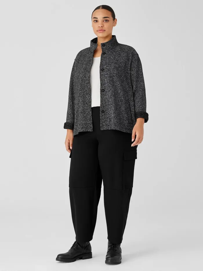 Jackets Coats and Vests Women Eileen Fisher Organic Cotton Terry Stand Collar Jacket Blacksoftwhite
