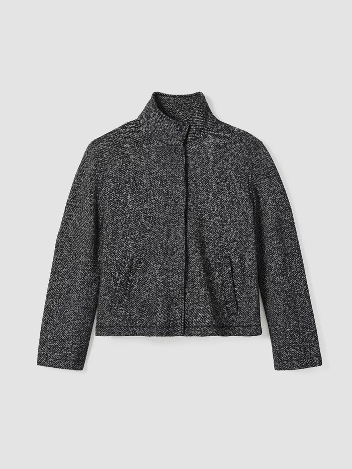 Jackets Coats and Vests Women Eileen Fisher Organic Cotton Terry Stand Collar Jacket Blacksoftwhite