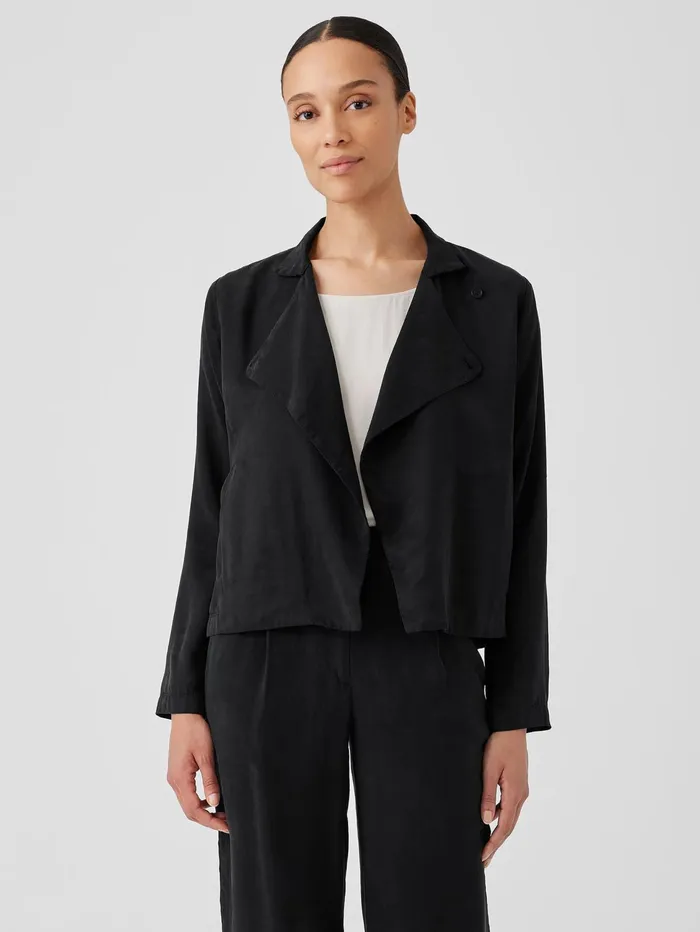 Jackets Coats and Vests Women Eileen Fisher Sandwashed Twill Stand Collar Jacket Black Jackets Coats and Vests Women Eileen Fisher Sandwashed Twill Stand Collar Jacket Black