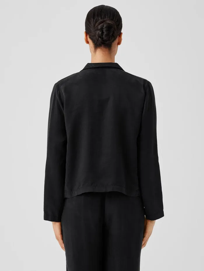 Jackets Coats and Vests Women Eileen Fisher Sandwashed Twill Stand Collar Jacket Black