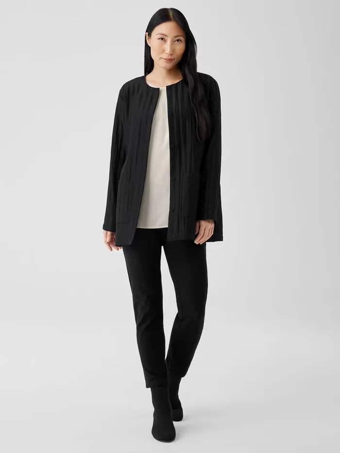 Jackets Coats and Vests Women Eileen Fisher Silk Habutai Quilted Round Neck Jacket Black