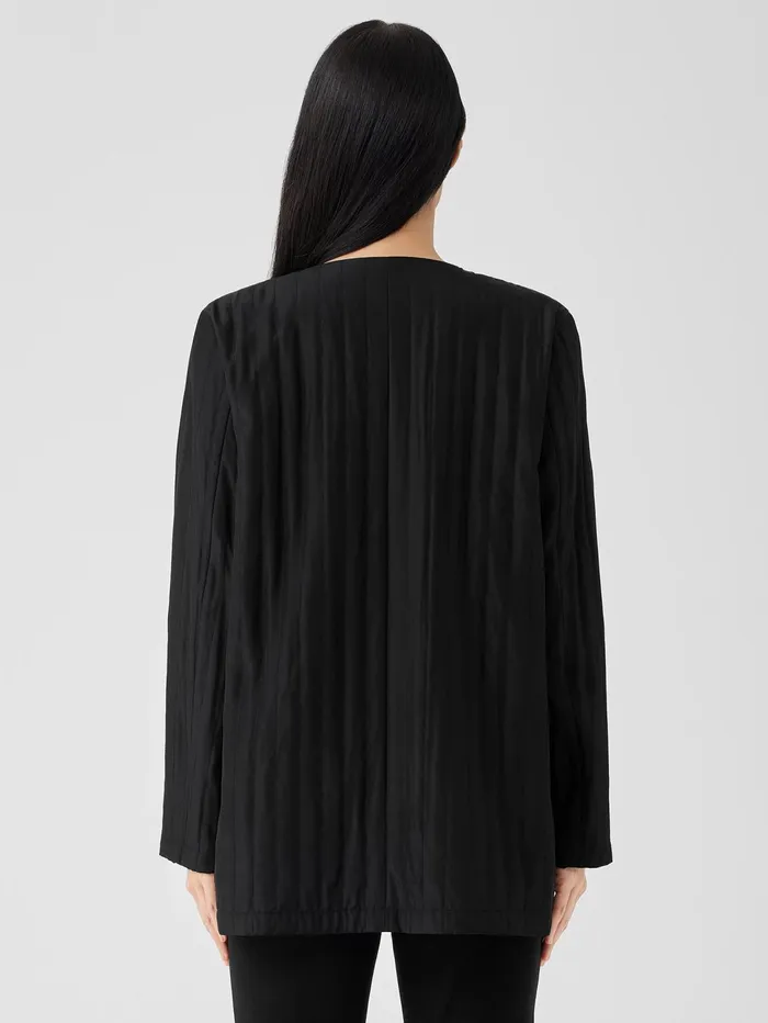 Jackets Coats and Vests Women Eileen Fisher Silk Habutai Quilted Round Neck Jacket Black