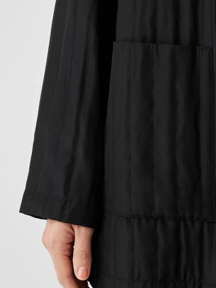 Jackets Coats and Vests Women Eileen Fisher Silk Habutai Quilted Round Neck Jacket Black