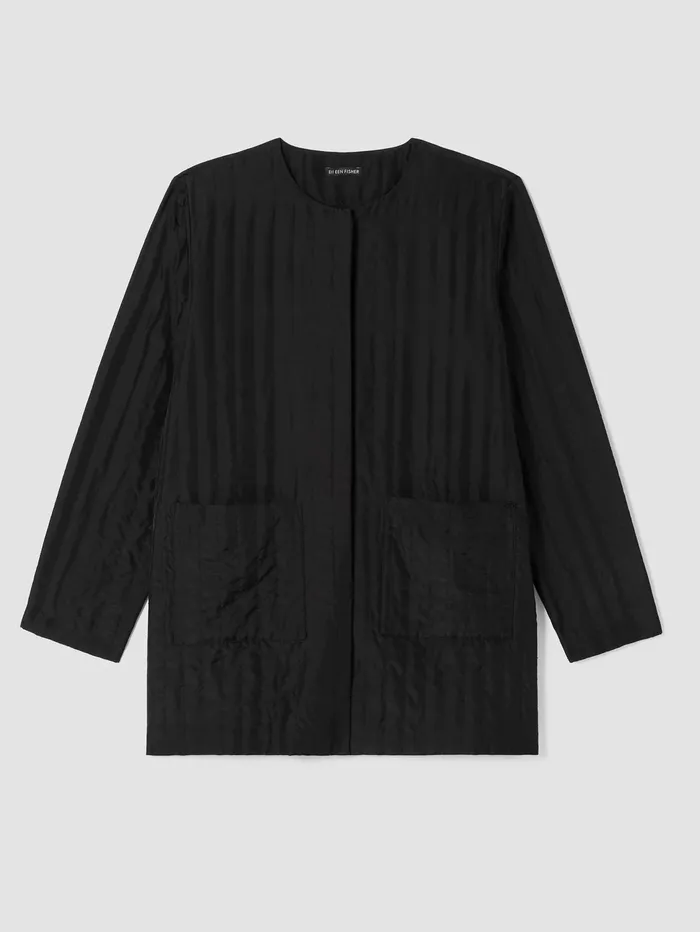 Jackets Coats and Vests Women Eileen Fisher Silk Habutai Quilted Round Neck Jacket Black