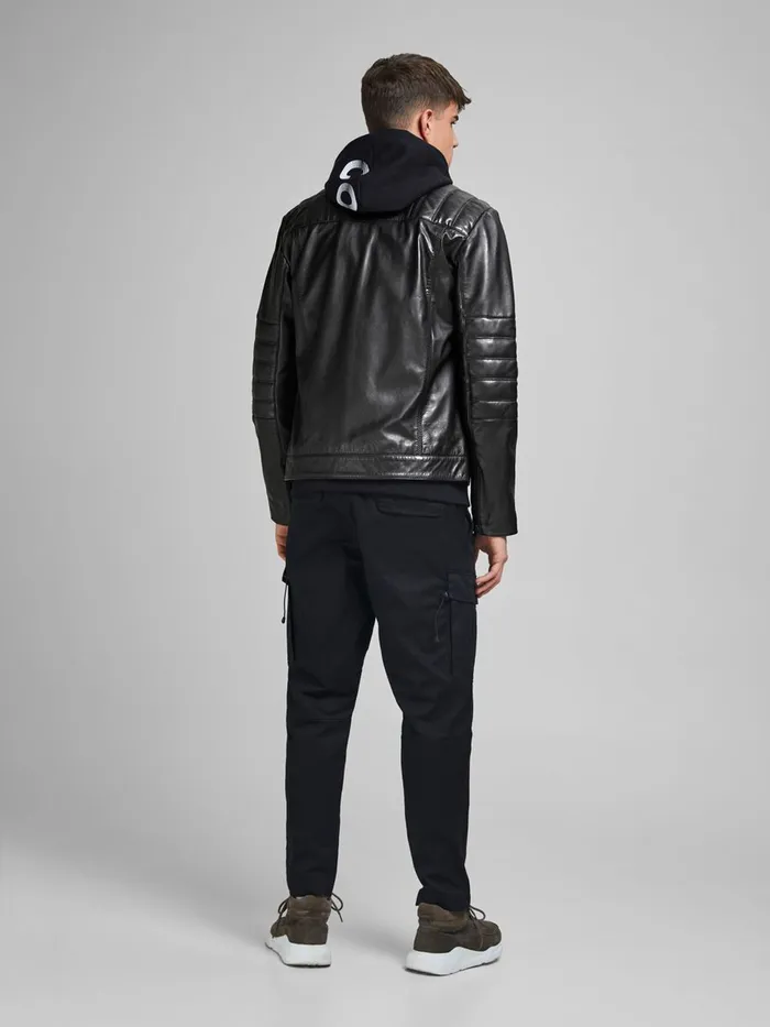Jackets JACK and JONES Mens GENUINE LAMB LEATHER JACKET Black Black
