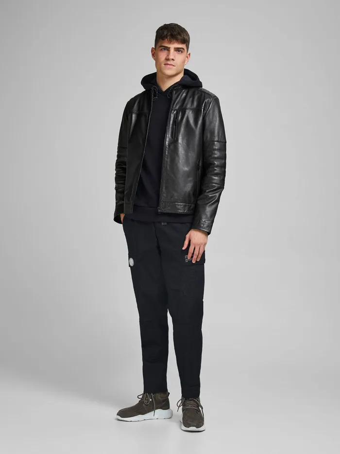 Jackets JACK and JONES Mens GENUINE LAMB LEATHER JACKET Black Black